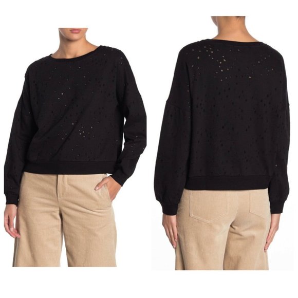 Lumiere Black Distressed Crew Neck Sweater - Picture 1 of 7